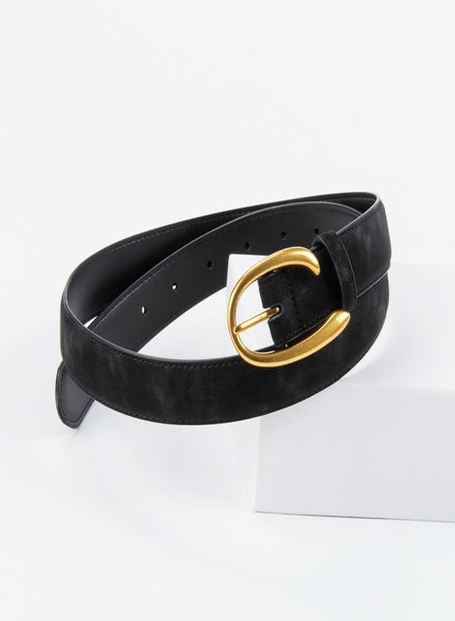 Yuangu Women Leather Belt for Jeans Pants Dresses Fashion Designer Belt Suede Belt with Gold Buckle (Black, 105CM/Fit Waist Size 24-33 Inches) - Image 4